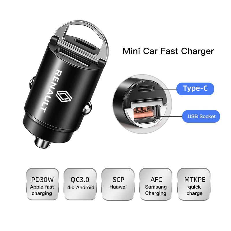 USB Car Charger with Data Cable | 3-in-1 Fast Charging Kit for Renault Models detail view