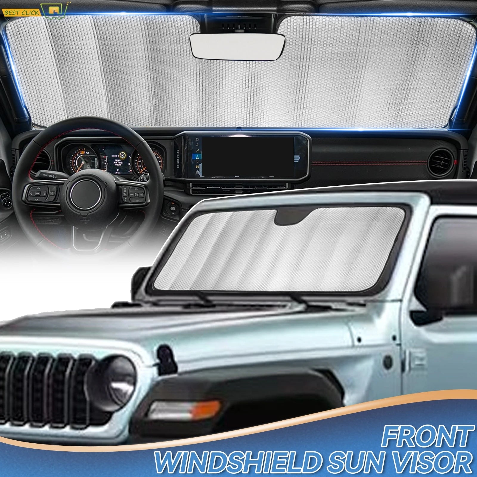 Car Front Windshield Sun Visor Cover | Sunshades for Jeep Wrangler JL 2024 2025