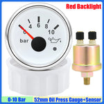 52mm Oil Pressure Gauge with Alarm Red LED | 0-5 Bar 0-10Bar Oil Press Meter with Sen alternate view
