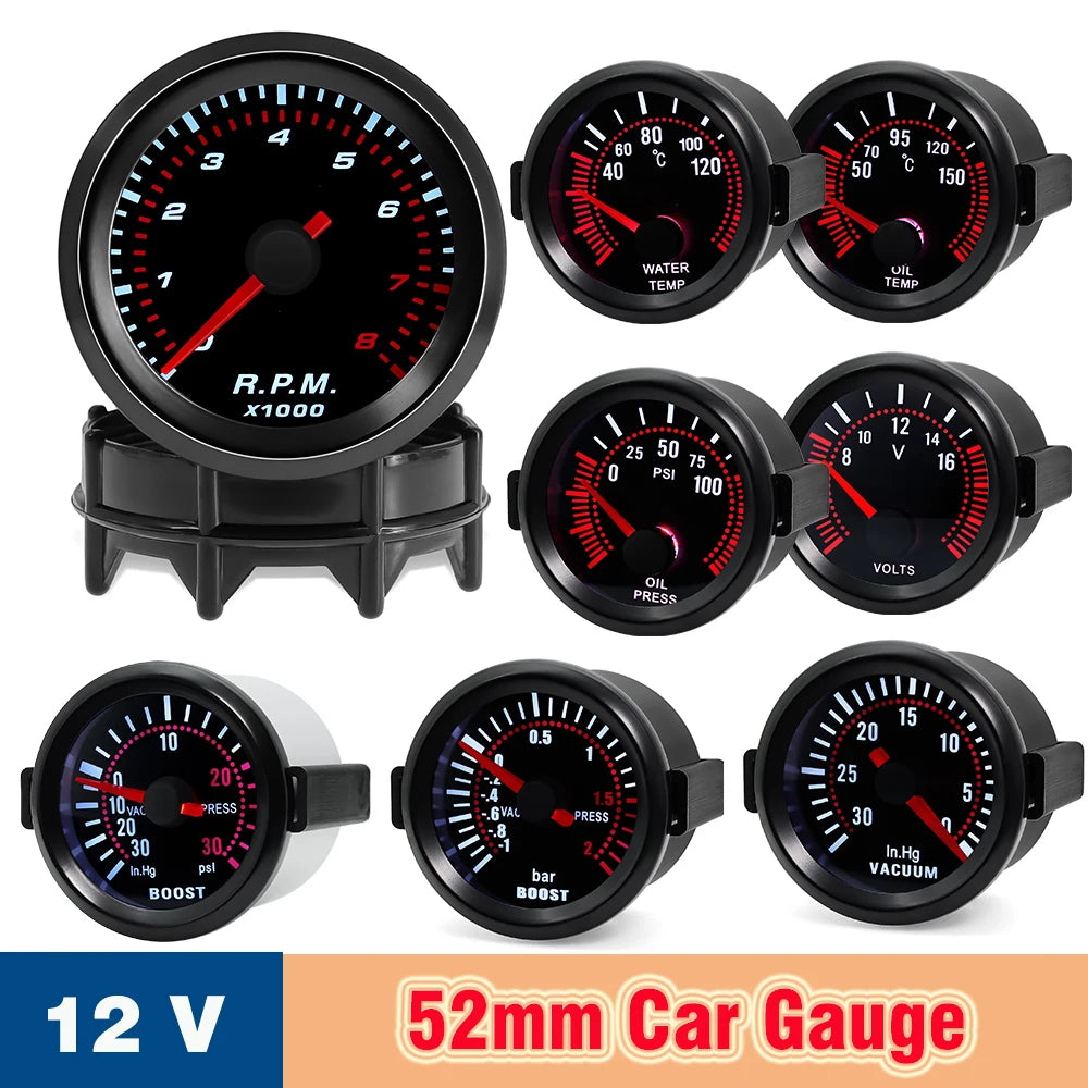 52mm 12V Turbo Boost Gauge | LED Smoke Lens Car Gauge