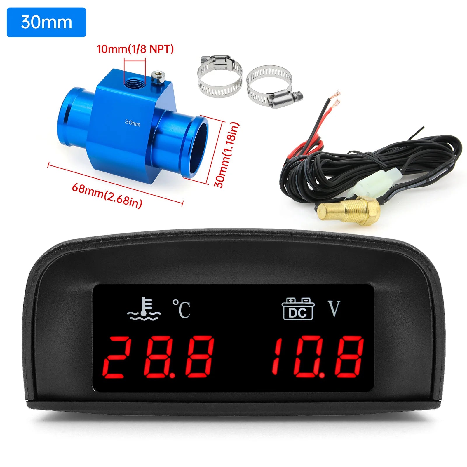 2 In 1 Car Water Temperature and Voltage Gauge | Digital LCD Display with 1/8 NPT Sen alternate view