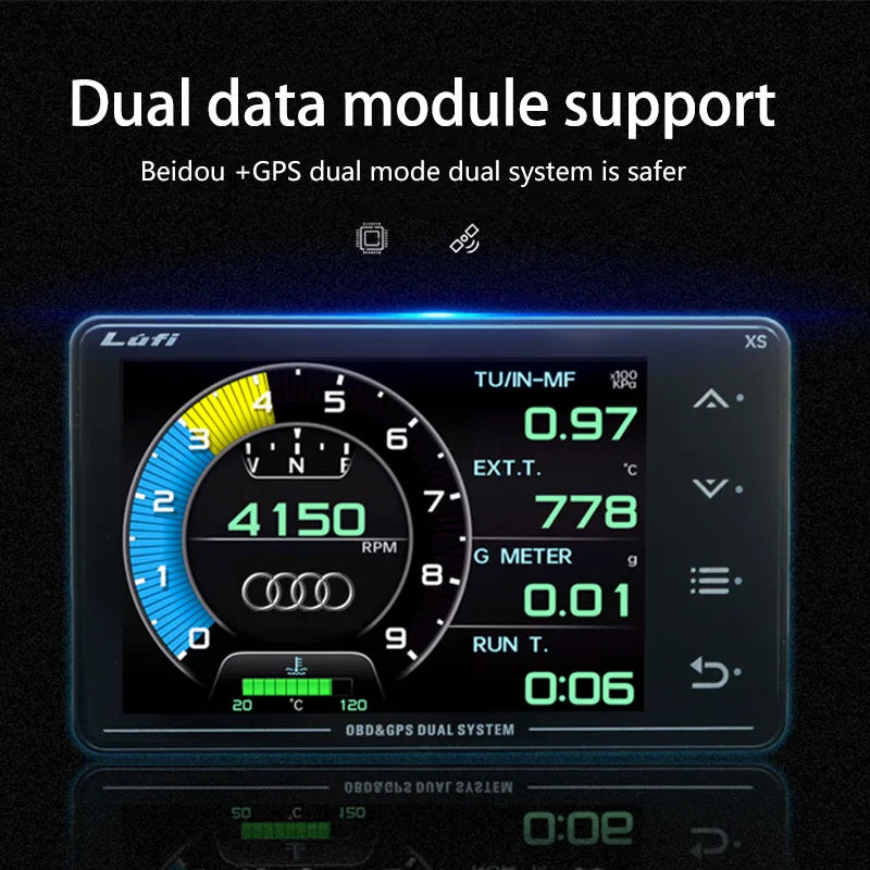 Lufi XS LCD Gauge OBD+GPS Head Up Display | Turbo Boost and Oil Pressure Monitor alternate view