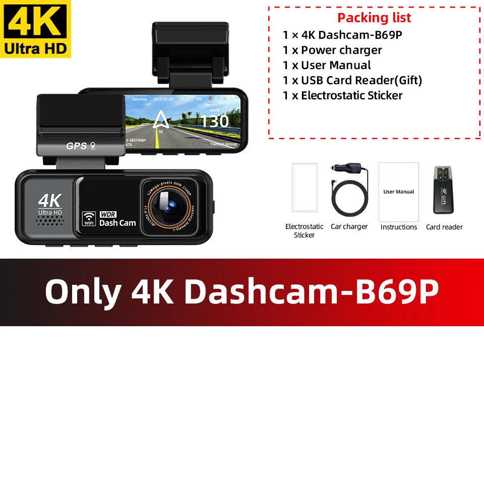 Dash Cam 4K with WiFi GPS | Built-in App Control and 24H Parking Monitor detail view