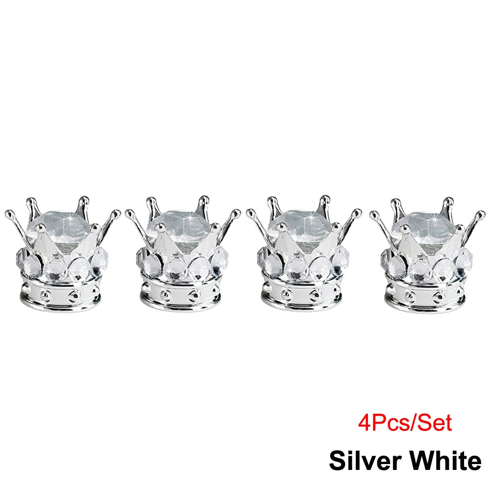 Bling Bling Rhinestone Valve Stem Caps | Chrome Crown Tire Valve Caps for Cars, Bik additional angle