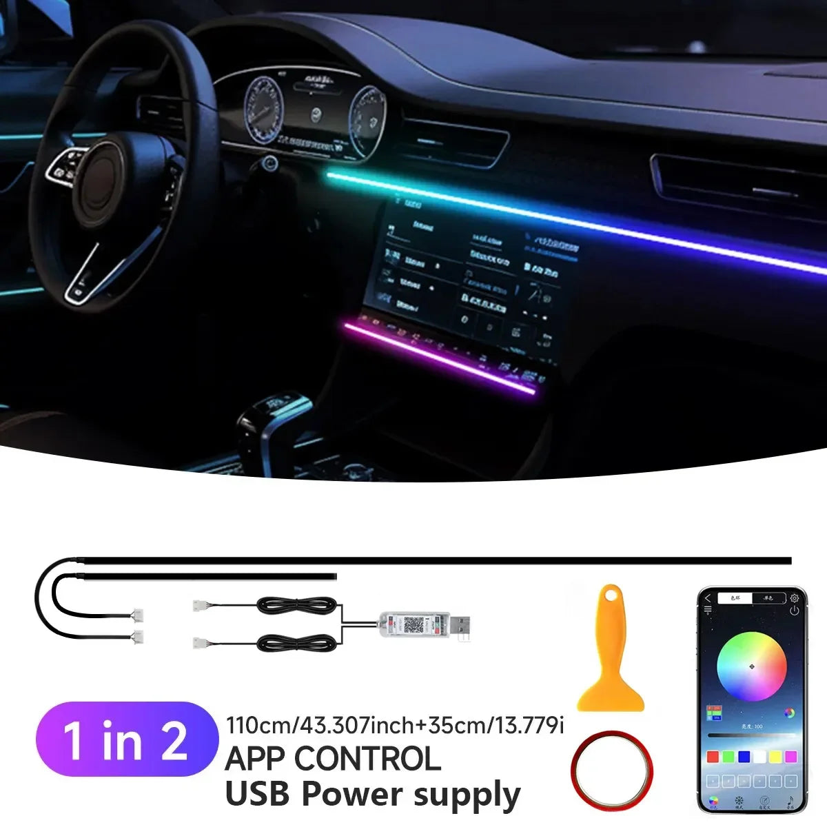 Car Interior RGB Ambient Light Kit – Bluetooth App Control, Music Sync, 6-in-1 to 22- alternate view