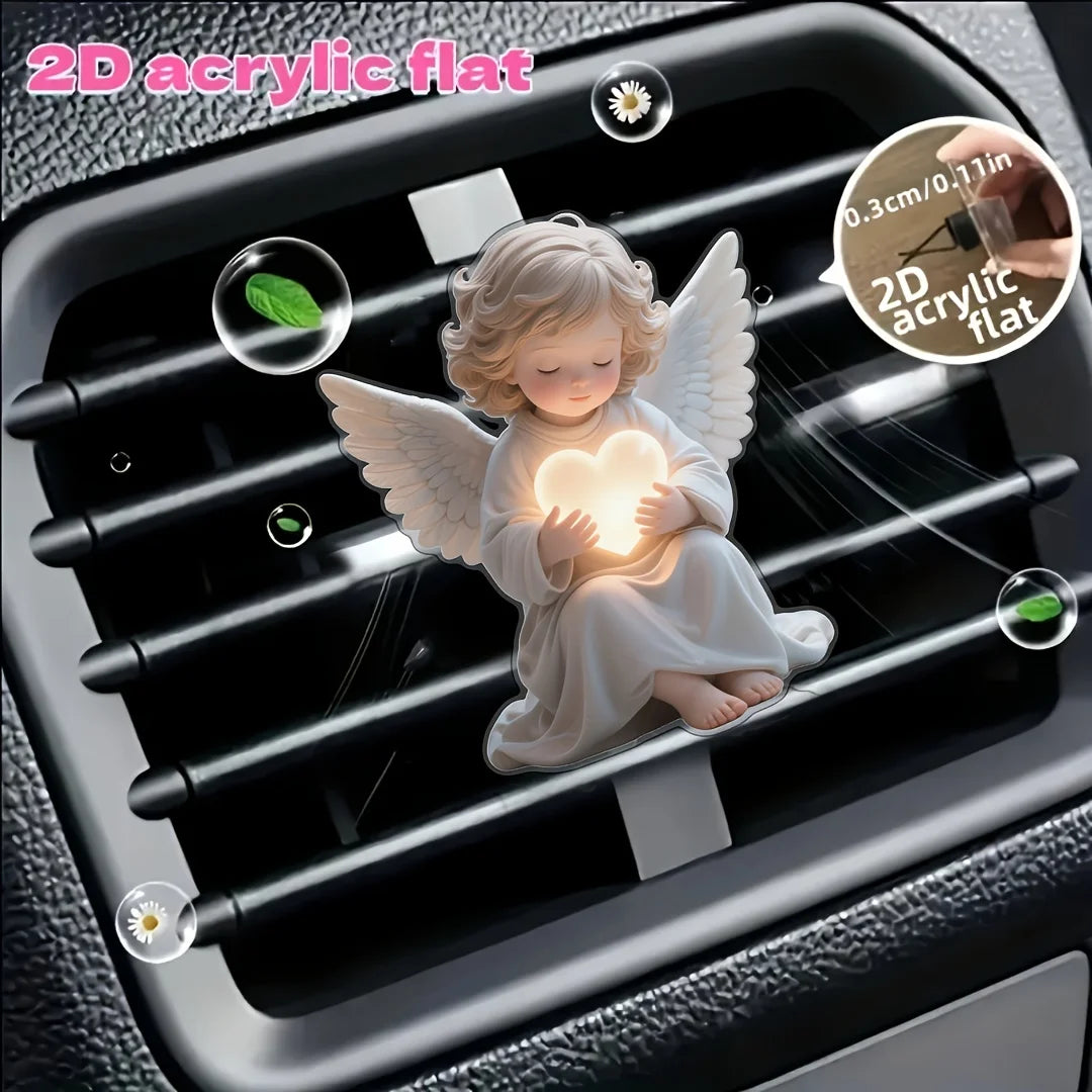Angel Car Air Vent Clip with Heart Design 2D Flat Acrylic Fragrance Diffuser for Most Vehicles No Battery Needed Valentine Gift