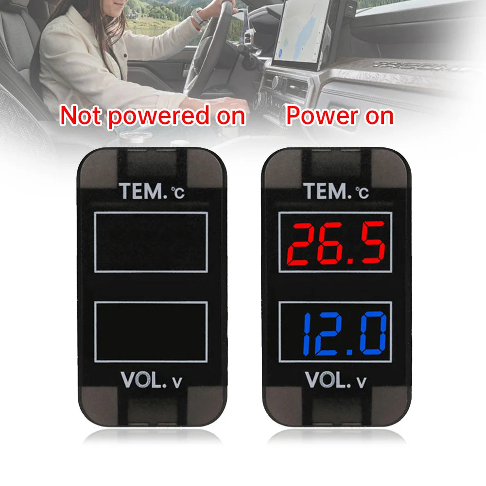 Universal LED Digital Voltmeter Gauge Car Thermometer | Voltage and Temperature Dual lifestyle view