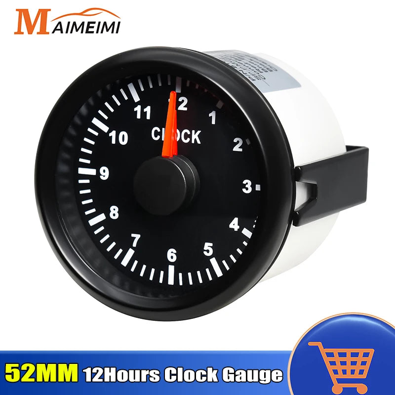 52mm Clock Gauge with Red Backlight | 0-12 Hour Meter for Car Boat Yacht