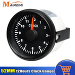 52mm Clock Gauge with Red Backlight | 0-12 Hour Meter for Car Boat Yacht