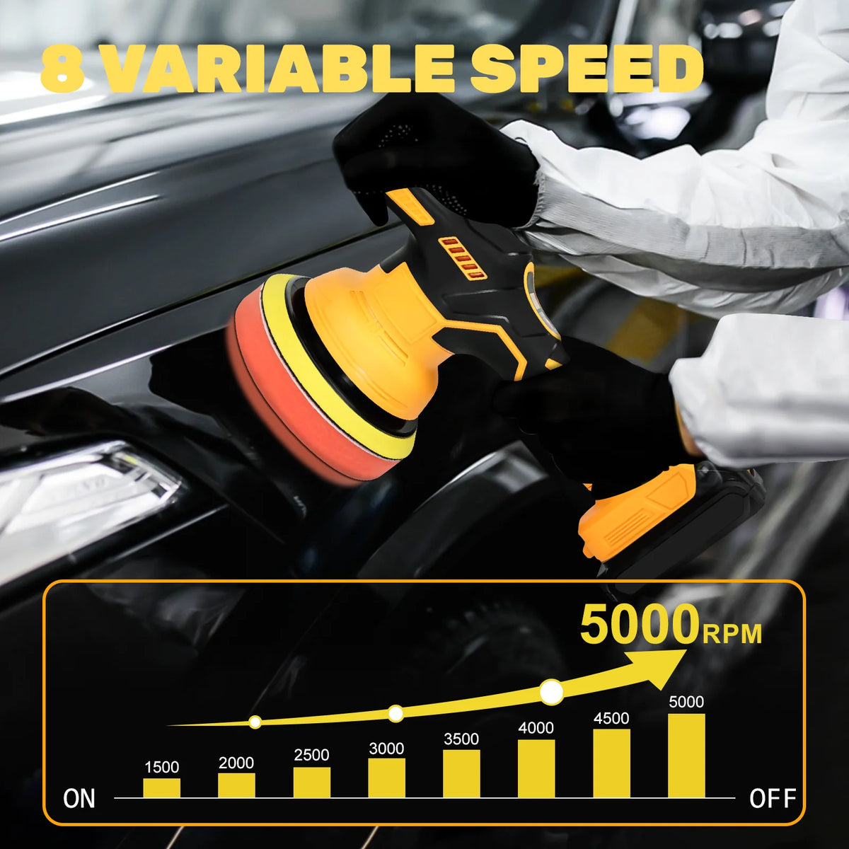 Cordless Car Buffer Polisher 5000RPM Random Orbital Polisher 8 Variable Speed Car Det alternate view