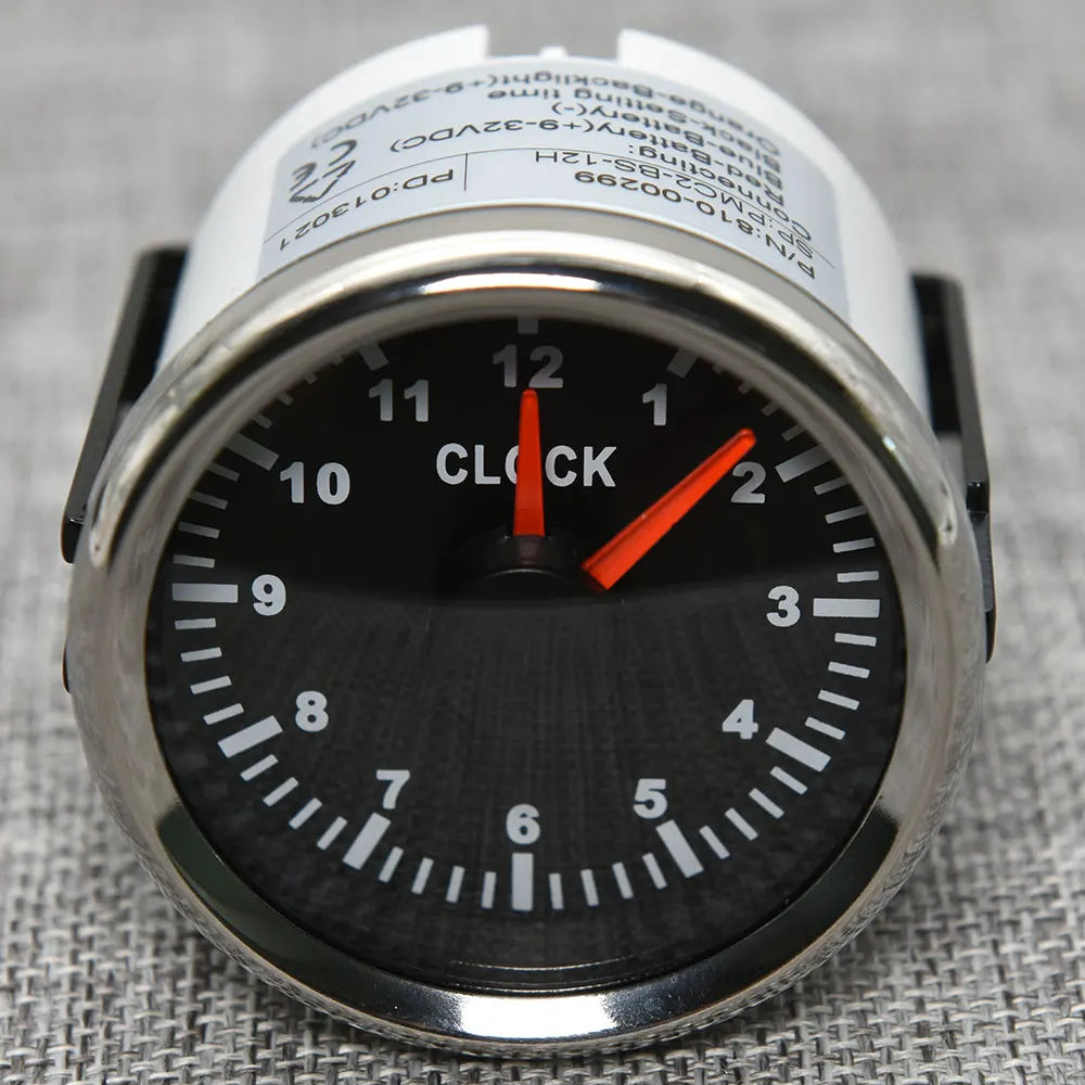 0-12 Hours 52mm Hour Meter Gauge with Red Backlight | 9-32V Clock for Car Boat RV close-up view