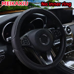 PU Leather Checkered Embossed Streamlined Car Rimless Steering Wheel Cover Suitable fo close-up view