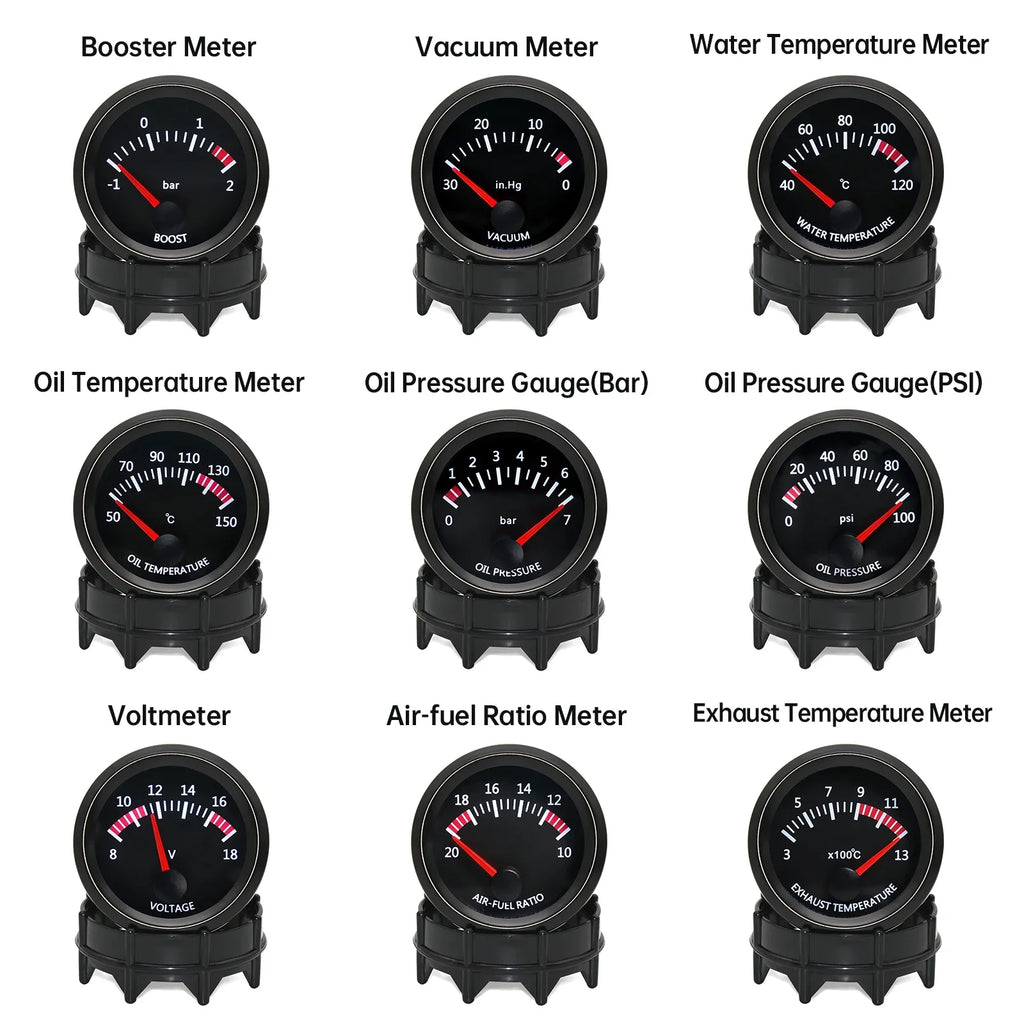 AD 52mm Water Temp/Oil Temp/Voltmeter/Oil Press BAR PSI /Vacuum/Boost Gauge/Air Fuel Ratio/EGT Gauge With Sensor Fit for 12V Car