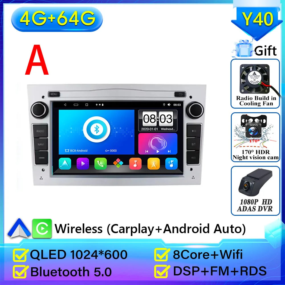 Car Radio Android Auto For Opel Corsa C D Vivaro Astra H J Vectra Antara Zafira Mer additional angle