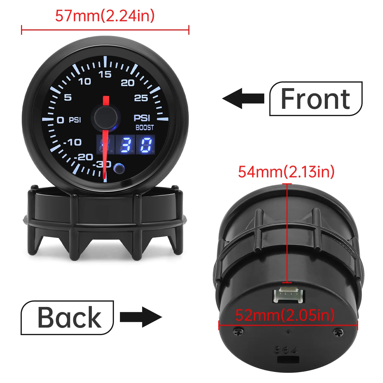 New 52mm 7 Color LED Car Gauge Set | Universal 12V Gauge detail view