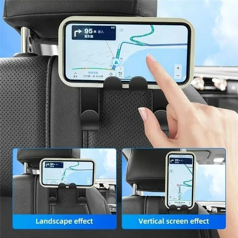1/2/4pc Multifunctional Car Seat Back Hook Double Head Phone Hanger Headrest Hanging B close-up view