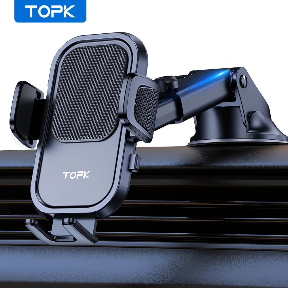 TOPK Universal Car Phone Holder 360° Rotation Cell Phone Mount for Air Vent & Dashboar close-up view