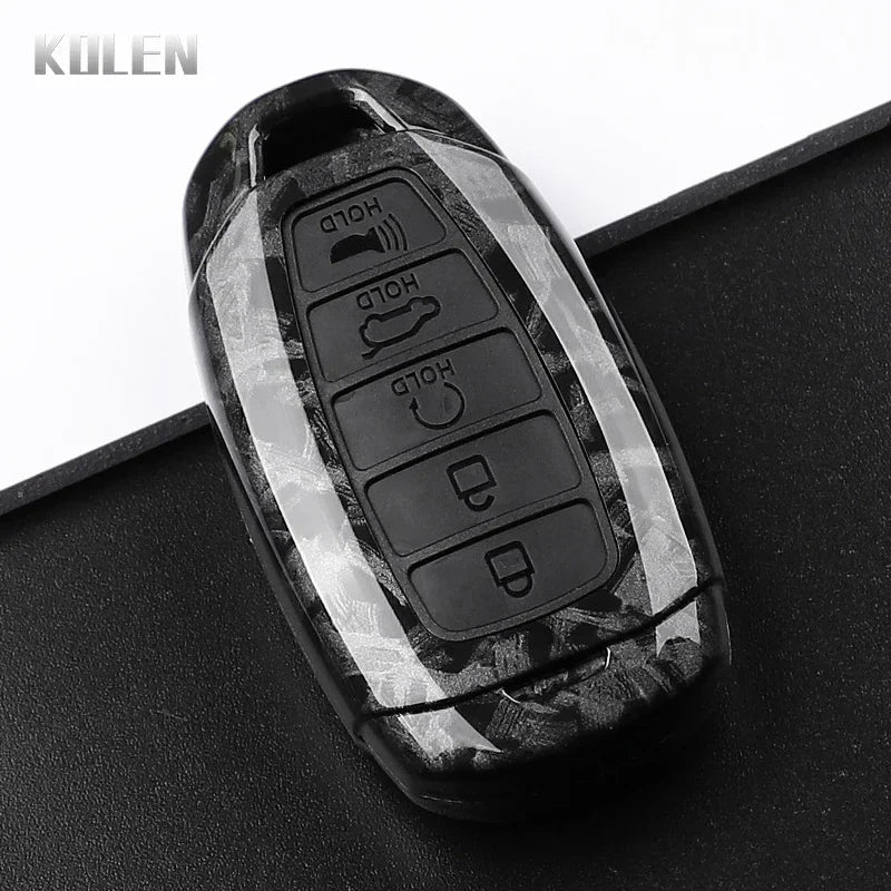 ABS Carbon Fiber Style Car Key Case Cover For Hyundai i30 ix25 Elantra KONA Solaris Azera Grandeur TM Accent Santa Fe Keychain