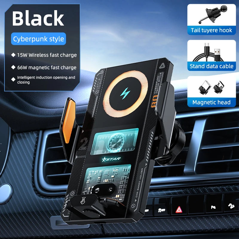 Car Phone Mount With Wireless Charger 66W Magnetic Charging Holder Car Automatic Cl additional angle