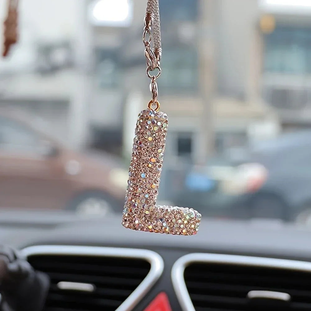 Letter Butterfly Knot Clay Car Interior Accessories Hanging Ornament Women's Rhinestone Car Rearview Mirror Pendant Drop