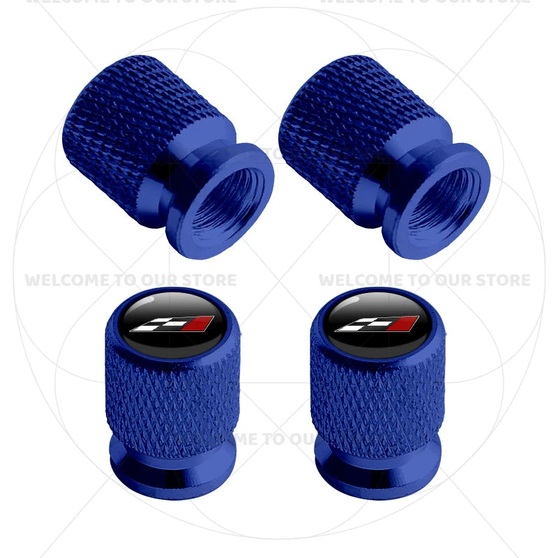 For Leon Racing Flag Emblem 5F MK2 MK3 FR VZ5 Race Flag 4Pcs Aluminum Car Tire Valve C close-up view