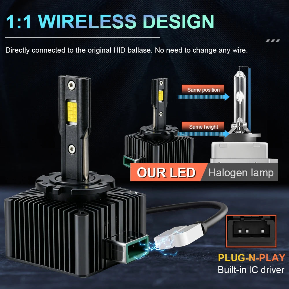 D1S D2S D3S D4S D8S LED Bulb | 180000LM CANBUS Error Free Direct Replacement Headli additional angle