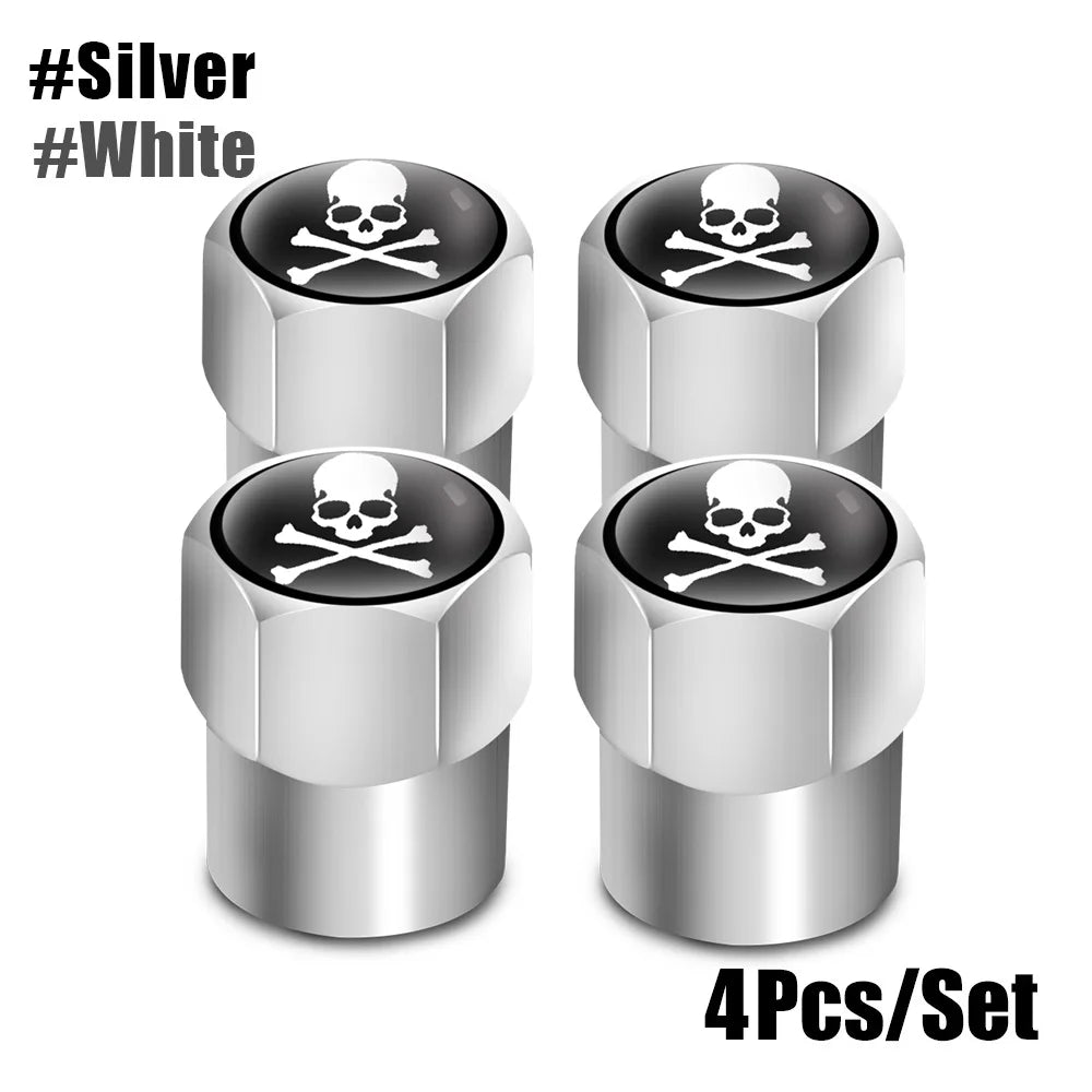 Red Skull Valve Stem Caps | 4-Pack Aluminum Alloy Tire Valve Covers for Cars, Trucks, lifestyle view