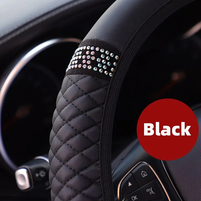 Steering Wheel Cover Without Inner Ring 37-38cm Faux Leather Diamond alternate view