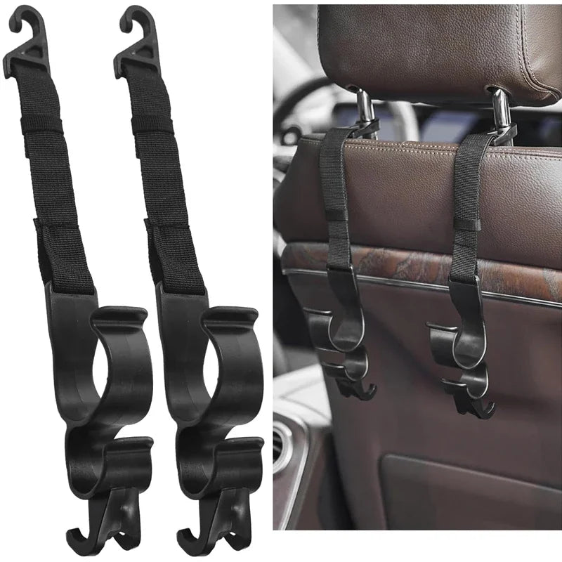 NEW 2Pc Car Back Seat Hook Multifunctional Rear Seat Headrest Hook Holder Adjustable Umbrella Trunk