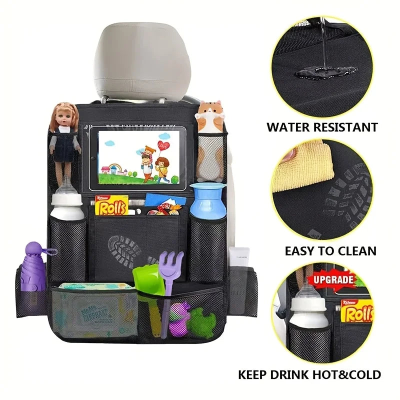 kkjoy Oxford Fabric Car Seat Back Organizer Kick-Proof & Waterproof Multi-Compartment Storage Cup Ho