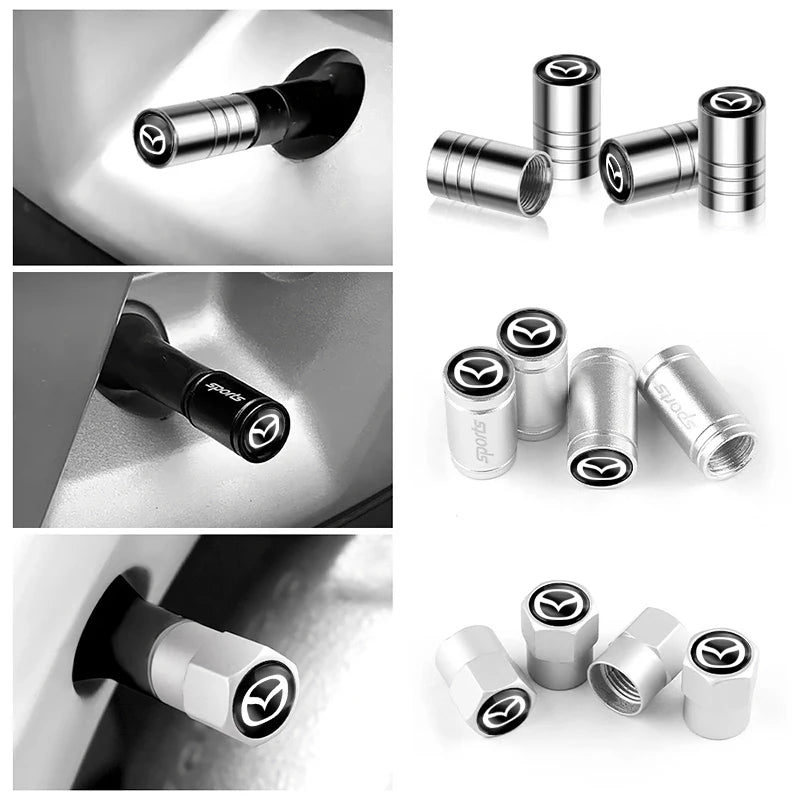 4Pcs 3D Metal Tire Valve Caps | Mazda Compatible Car Tyre Air Stem Covers lifestyle view