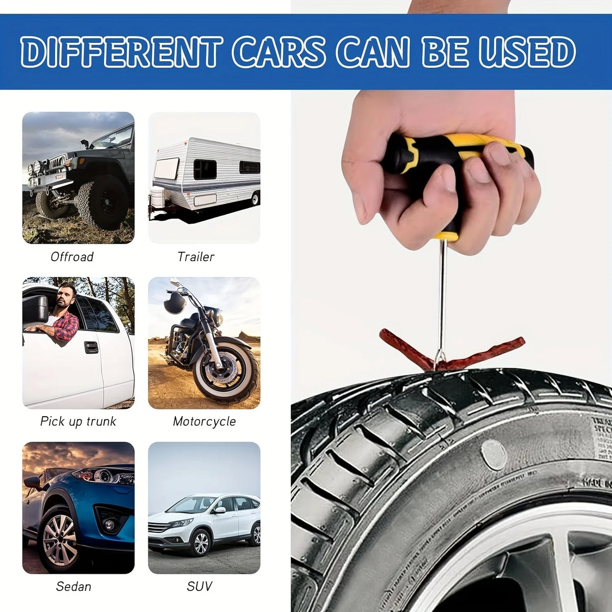Emergency Tire Repair Kit - Heavy-Duty Glue & Rubber Strips for Flat Puncture Fix on C close-up view
