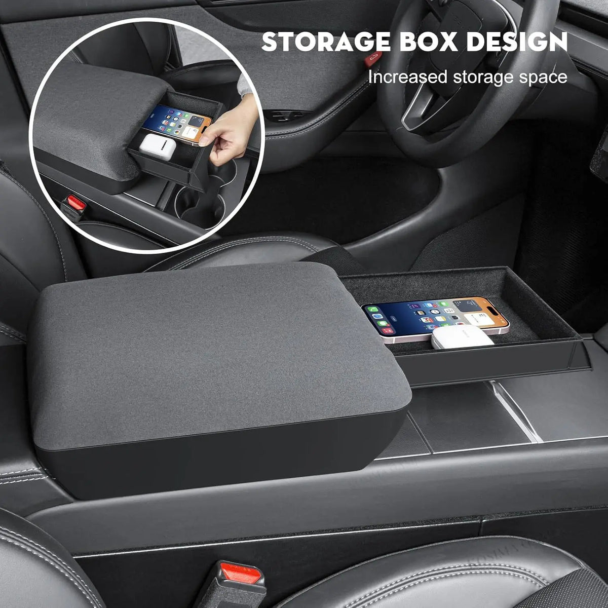 Car Center Console Organizer Armrest Cover Soft PU Leather Height Pad for Tesla Model Y Juniper and Model 3 Highland