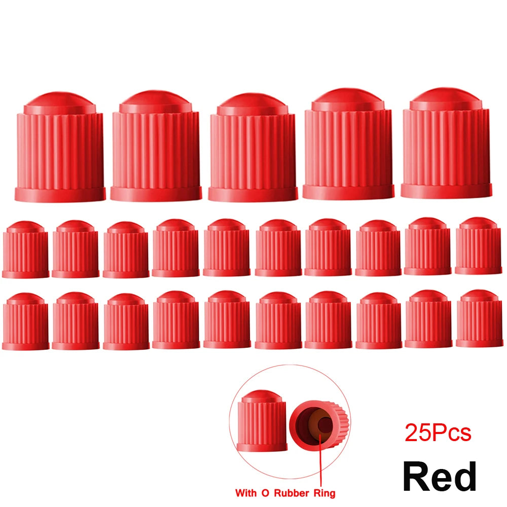 10/25/50/100Pcs Universal Plastic Tire Valve Caps for Cars, Trucks, Motorcycles, and B close-up view