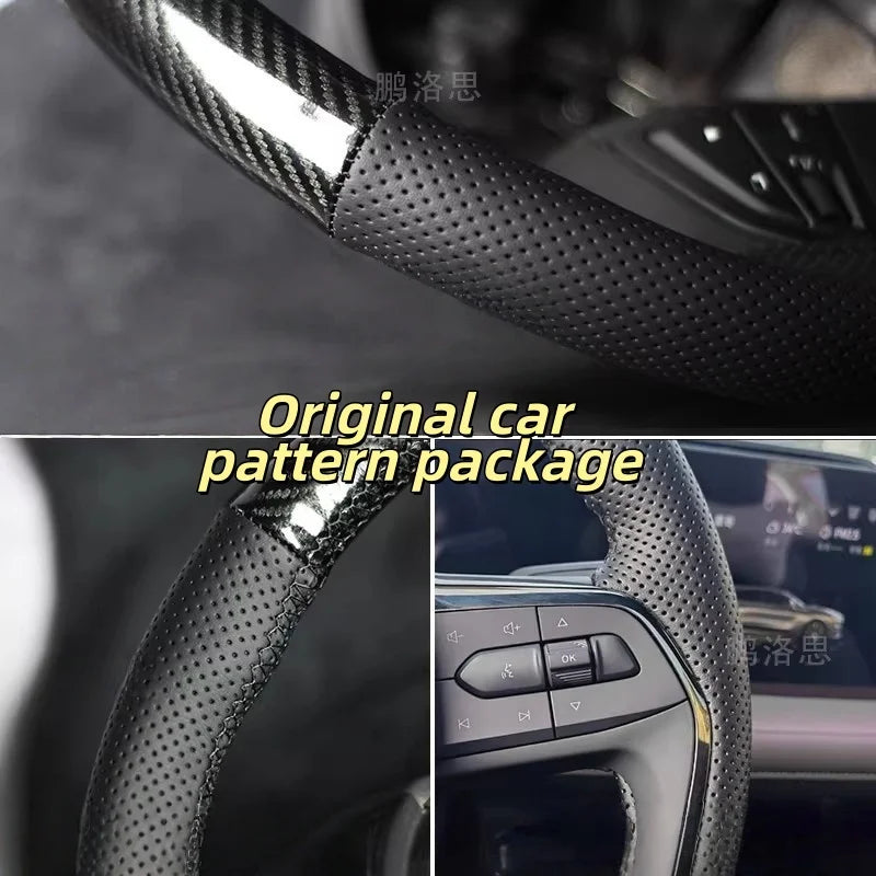 Hand-Sewn Suede Car Steering Wheel Cover A-class E-Class GLA GLC W205 C63 Car Interior close-up view