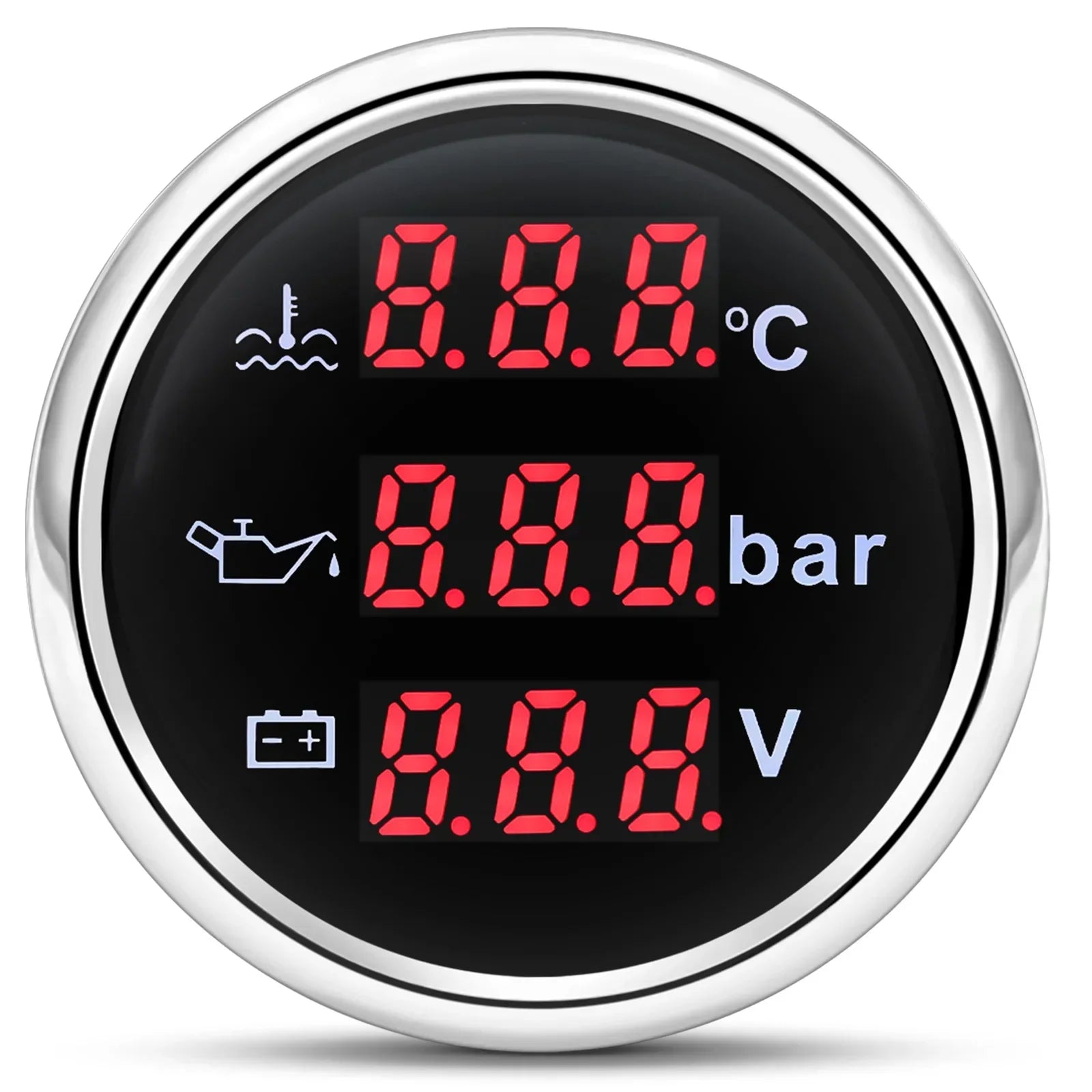 3 in 1 Car Gauge Water Temperature Oil Pressure Voltmeter 52mm Digital Red Backlight alternate view