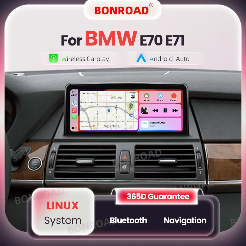 BONROAD Wireless Carplay Android Auto Car Radio For BMW X5 E70 X6 E71 CCC CIC Bluetooth Mirror Link Navigation GPS Touch Screen