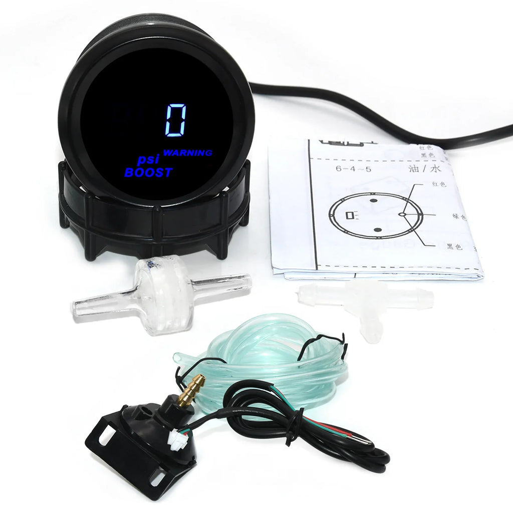 52mm Car Digital Water Temp Oil Temp Turbo Boost Gauge PSI BAR Oil Pressure Gauge Voltmeter Tachometer RPM Meter Holder Optional