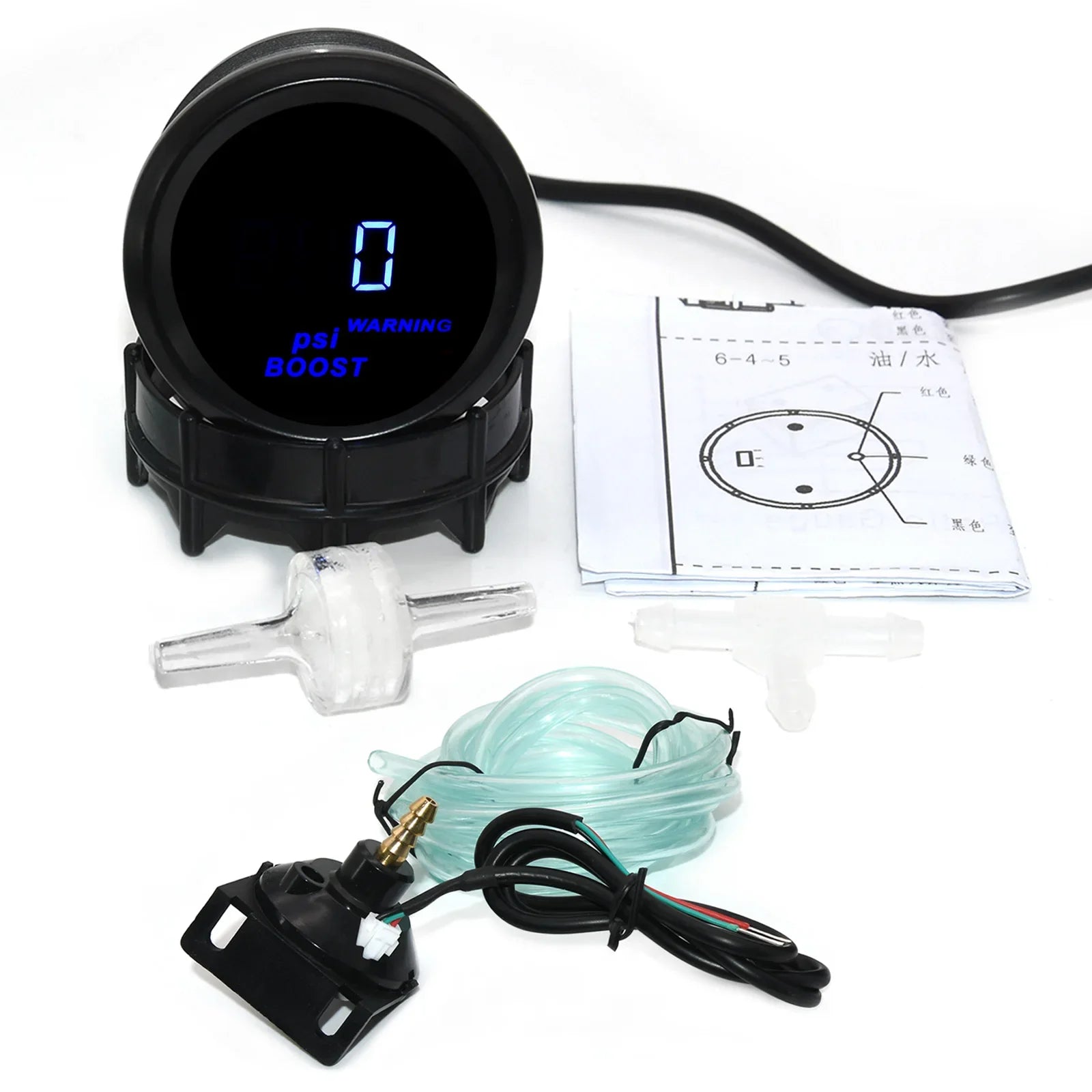 52mm Car Digital Water Temp Oil Temp Turbo Boost Gauge PSI BAR Oil Pressure Gauge Voltmeter Tachometer RPM Meter Holder Optional