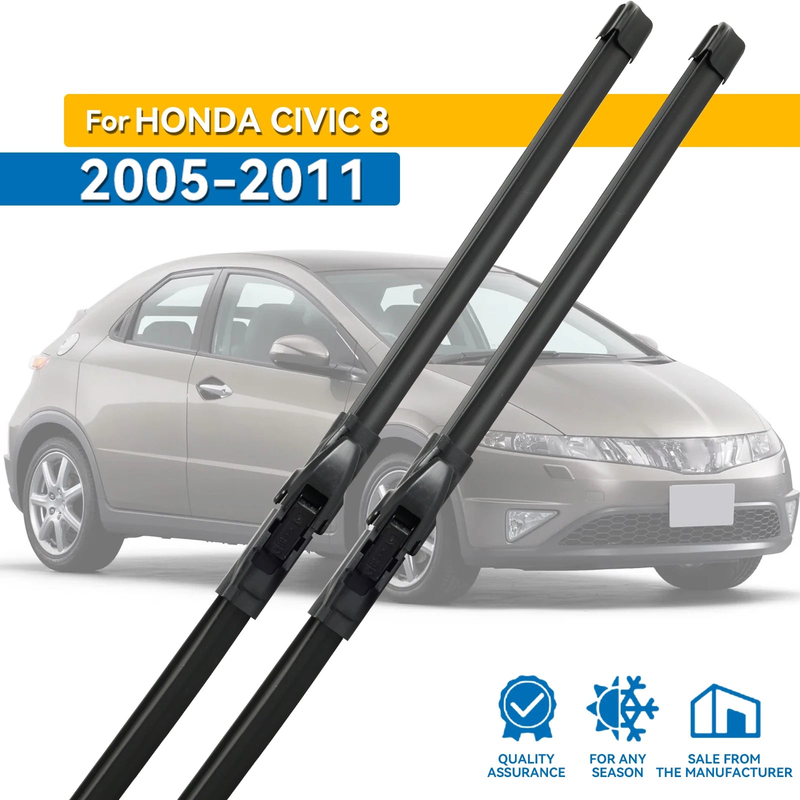 AutoXbert Front Wiper Blades for Honda Civic 8 Hatchback & Sedan 2005-2011 | 26"+23" Windshield Wipe