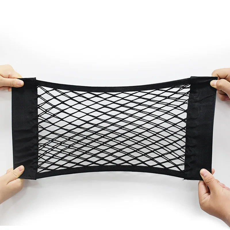 Car Seat Back Organizer Trunk Net Mesh Pocket Elastic String Net Magic Sticker Universal detail view