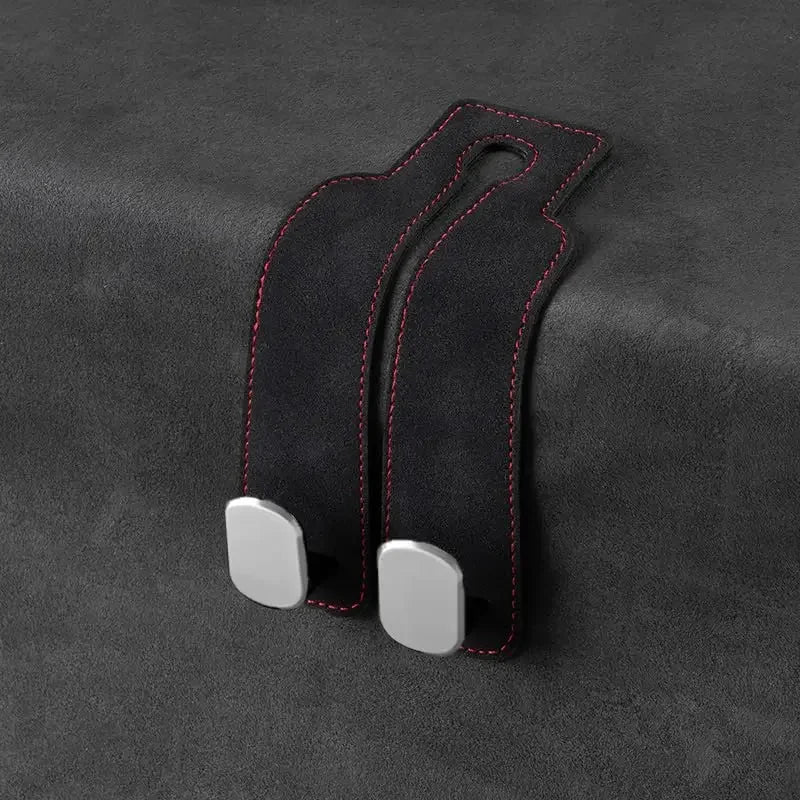 Car Headrest Hook Suede Dual Hanging Hook Anti-Slip close-up view
