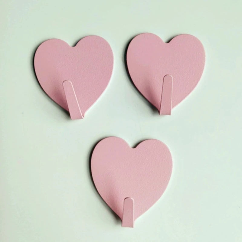 Three Heart-Shaped Hooks with Strong Adhesive,Perfect for Hanging Decorations in Kitchens, Bathrooms