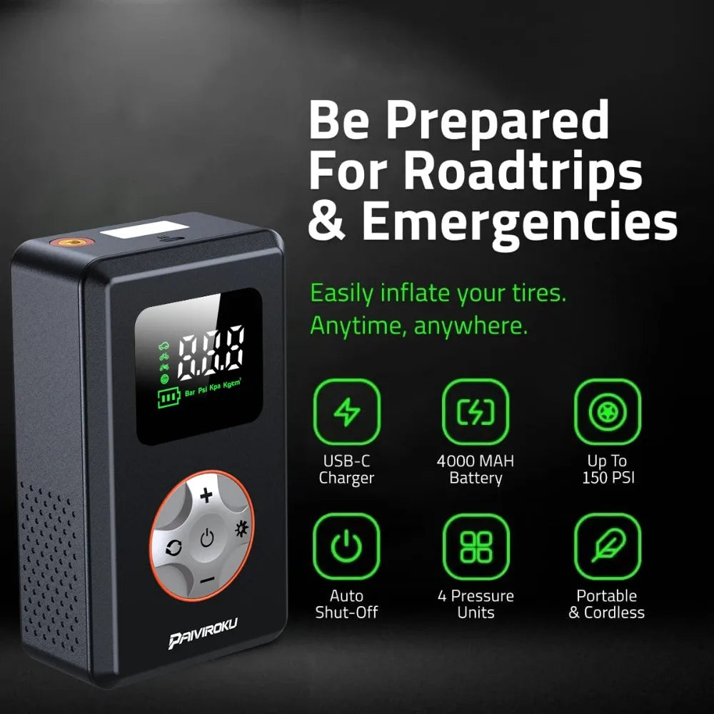 Portable Tire Inflator Cordless Air Compressor | 150 PSI Mini Bike Pump with LED Ligh lifestyle view