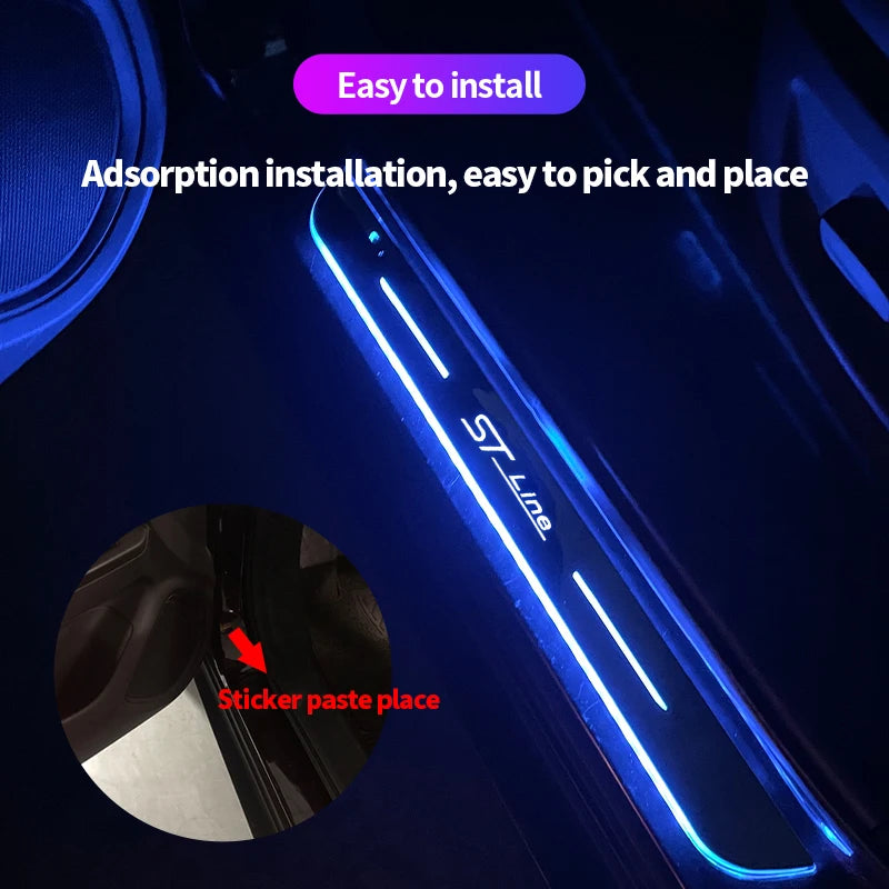 New LED Welcome Pedal Car Scuff Plate Pedal Door Sill Pathway Light For Ford ST Line F close-up view
