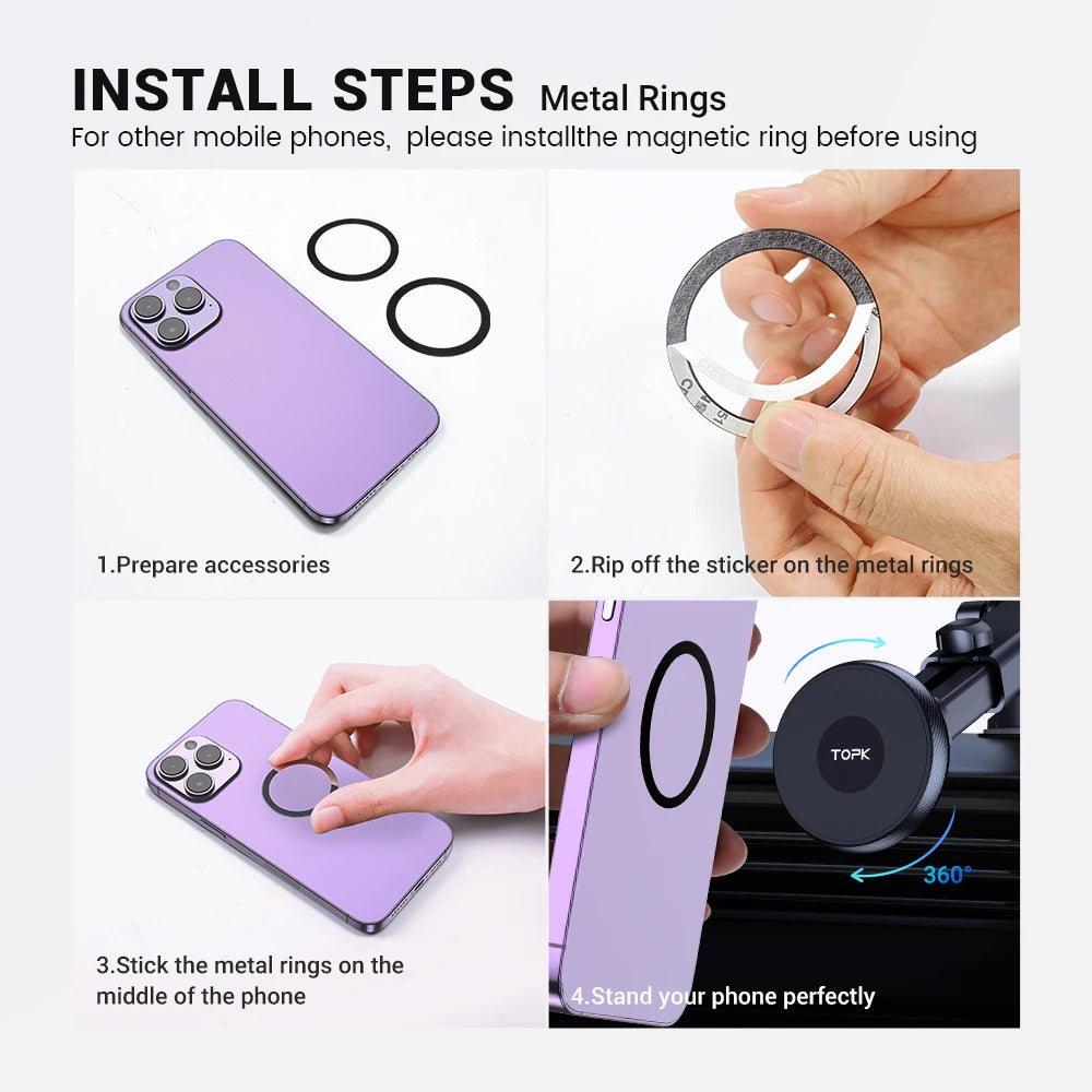 Universal Magnetic Car Phone Holder for Magsafe 360° Rotation Car Mount additional angle