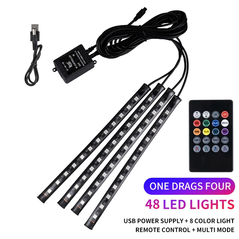 Neon LED Car Interior Ambient Foot Strip Light Kit Accessories RGB Backlight Remote A alternate view