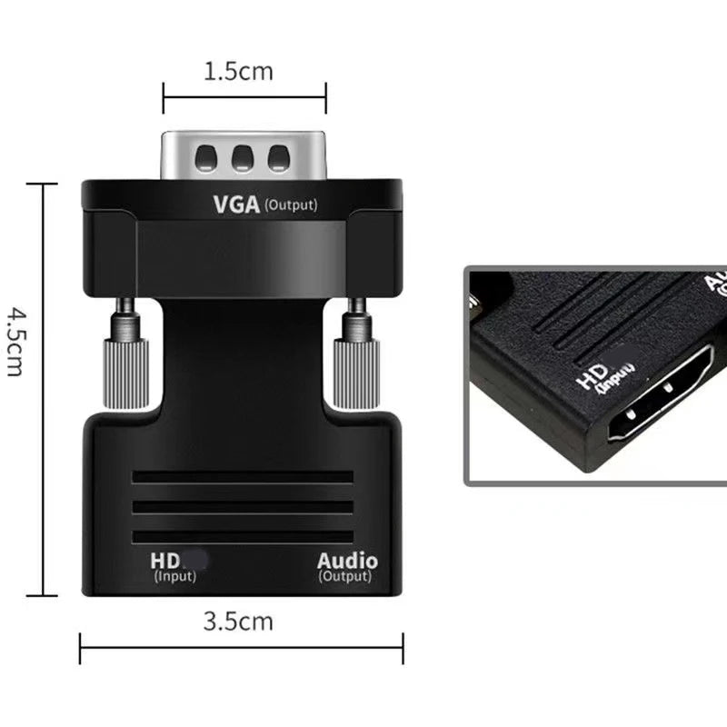 HDMI to VGA Converter with 3.5mm Audio | 1080p Adapter for PC, Laptop, Projector additional angle