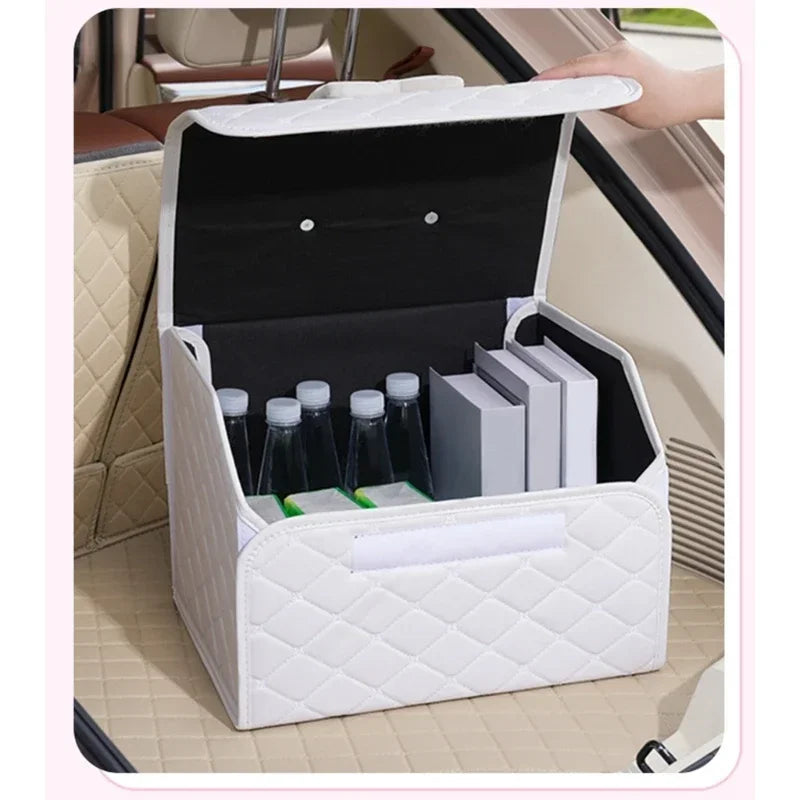 Foldable Car Trunk Organizer | Leather Cargo Storage Box with 8 Style Options close-up view