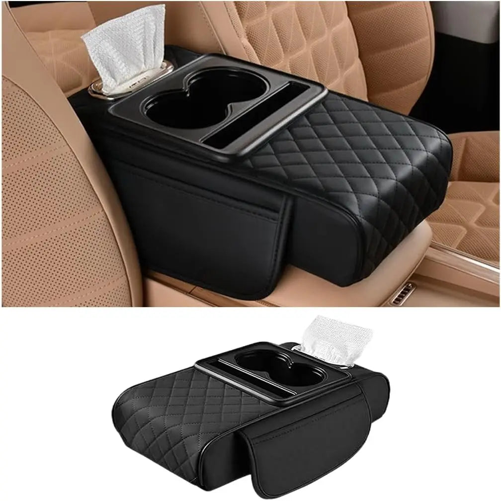 Auto Armrest Pillow Cover Pad Box Armrest Heightening Pad Car Armrest Box With 2 Cup Holder Auto Center Console Armrest Cushion